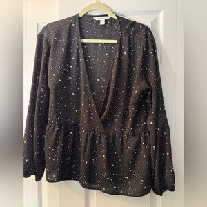POPSUGAR Black Blouse with Heart Pattern
